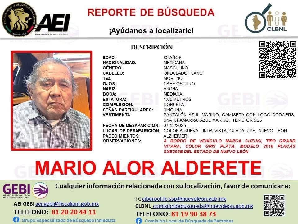 Buscan a Abuelito con Alzheimer Desaparecido en Guadalupe